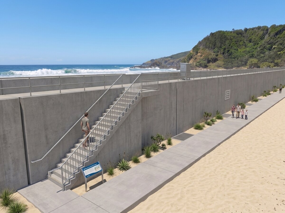 Render of concrete stairs going up the wall